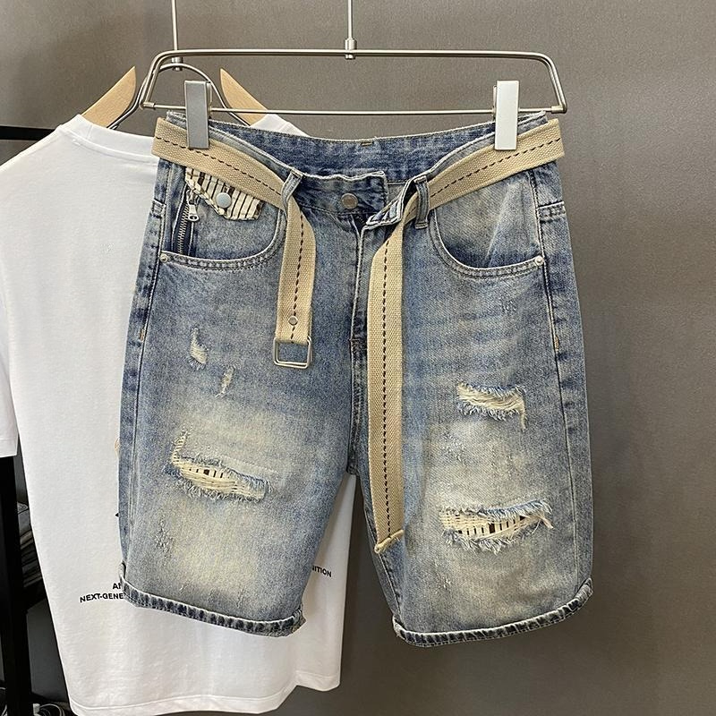 Distressed Jean Rip - Light Blue Ripped Baggy Short Jeans