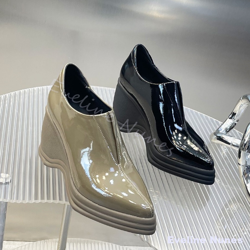 Patent Leather V Cut Pointed T - Street Fashion Dress ulasan dan harga