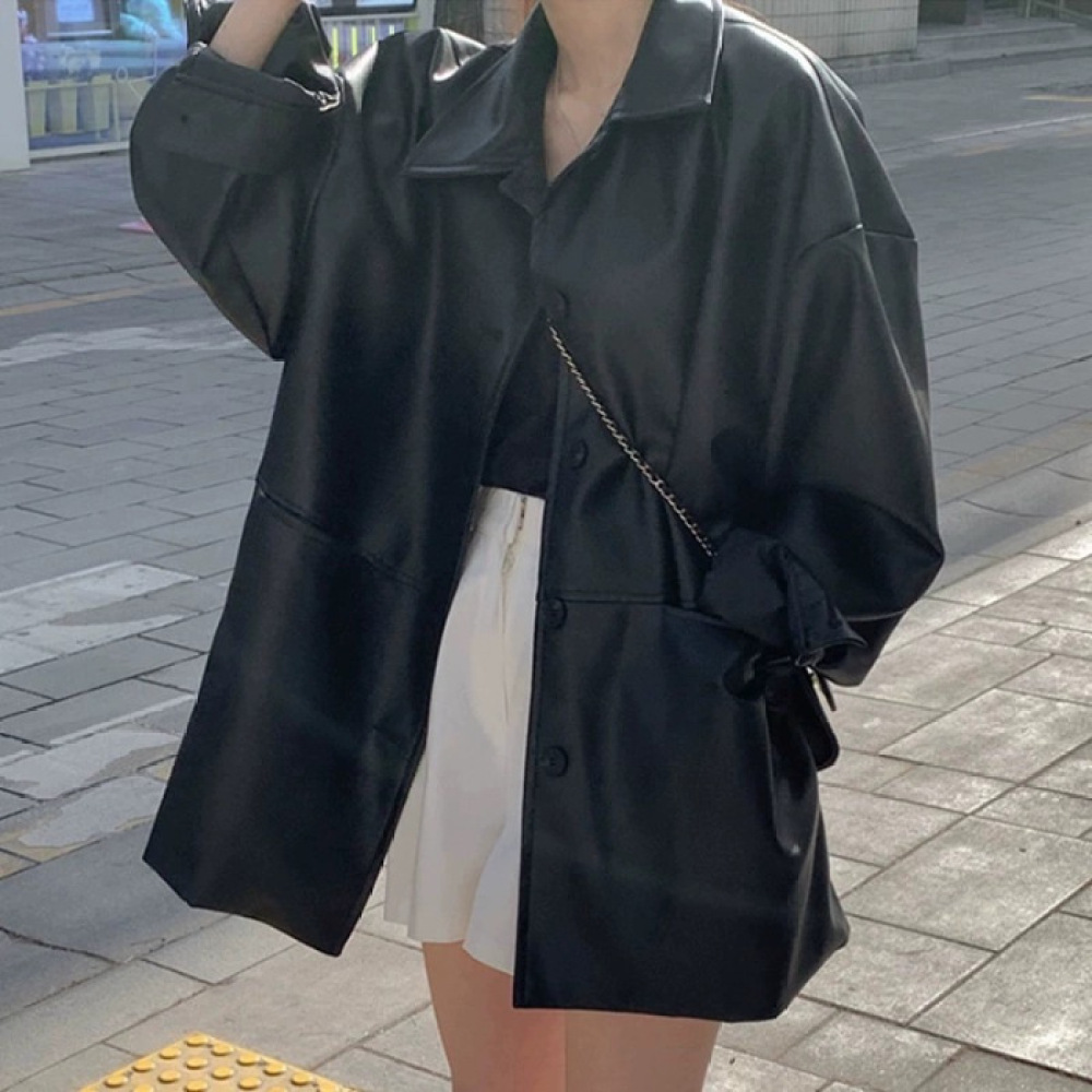 Fashion Women Faux Leather Jac - Korean Street Fashion Female ulasan dan harga