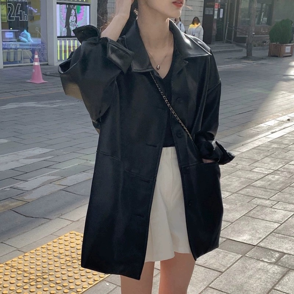 Fashion Women Faux Leather Jac - Korean Street Fashion Female ulasan dan harga