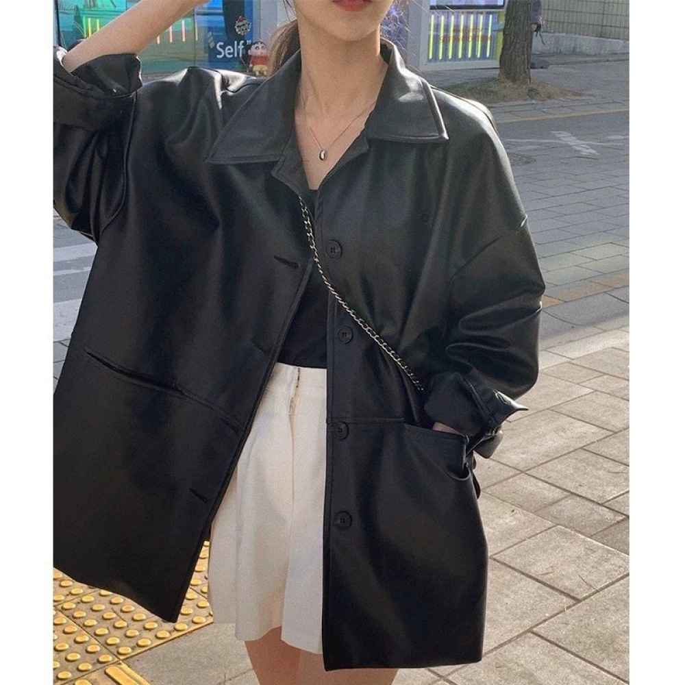 Fashion Women Faux Leather Jac - Korean Street Fashion Female ulasan dan harga