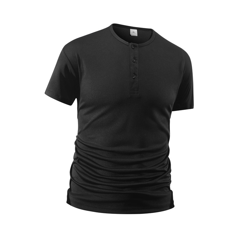 Men's Short Sleeve Henley Neck - Street Fashion Male ulasan dan harga