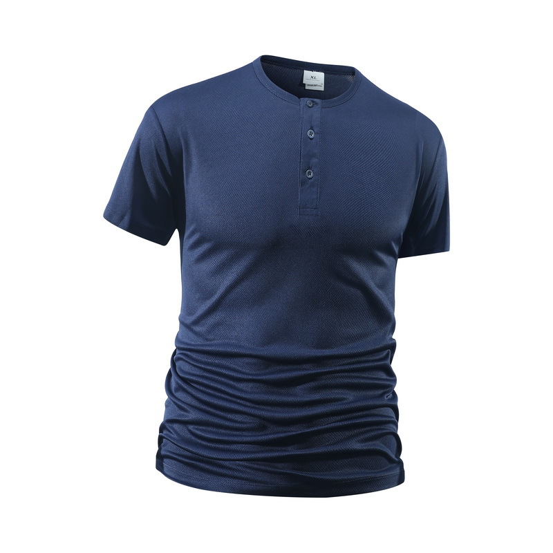 Men's Short Sleeve Henley Neck - Street Fashion Male ulasan dan harga