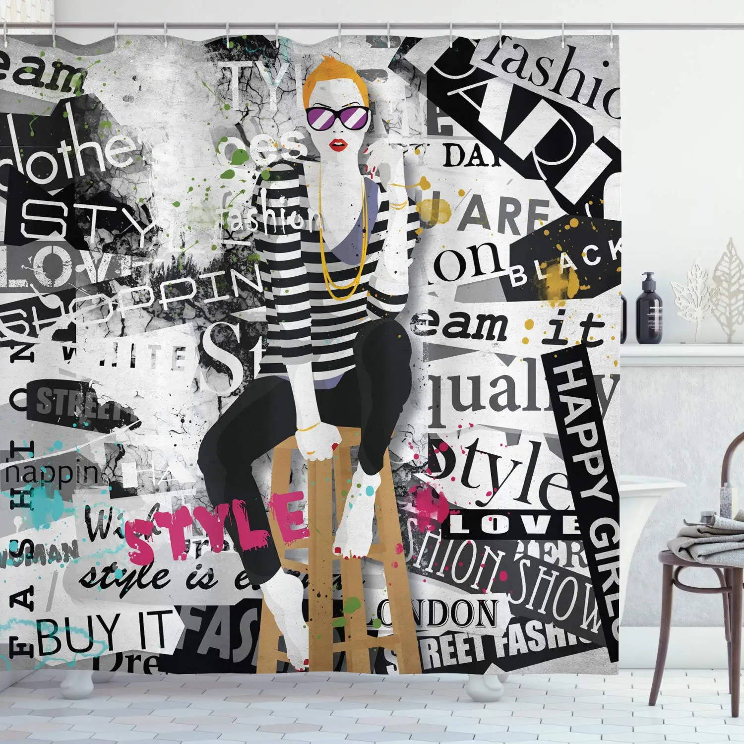 Fashion Woman Shower Curtain M - Street Fashion Pose ulasan dan harga