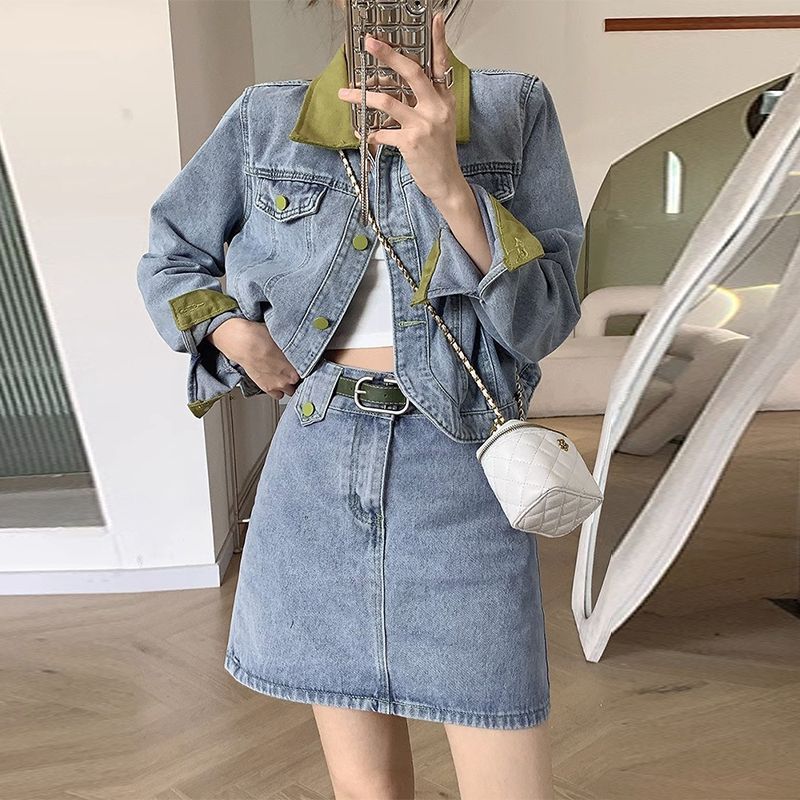 Denim Coats Mini Skirts Two Pi - Street Fashion Jacket ulasan dan harga