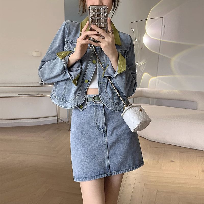 Denim Coats Mini Skirts Two Pi - Street Fashion Jacket ulasan dan harga