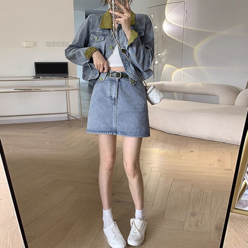 Denim Coats Mini Skirts Two Pi - Street Fashion Jacket ulasan dan harga