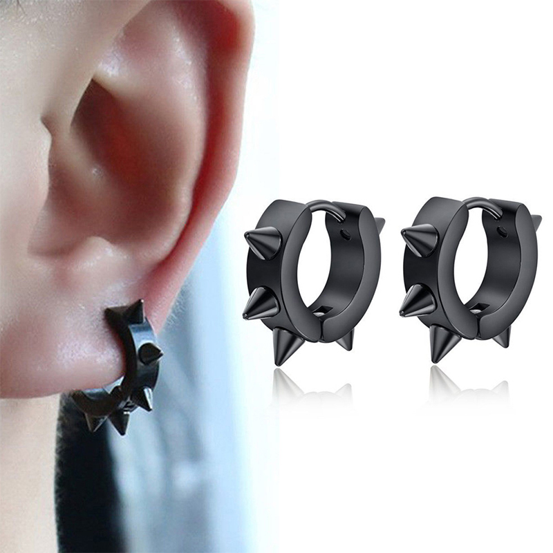 6 Pairs Black Unisex Earrings  - Street Fashion Earrings ulasan dan harga