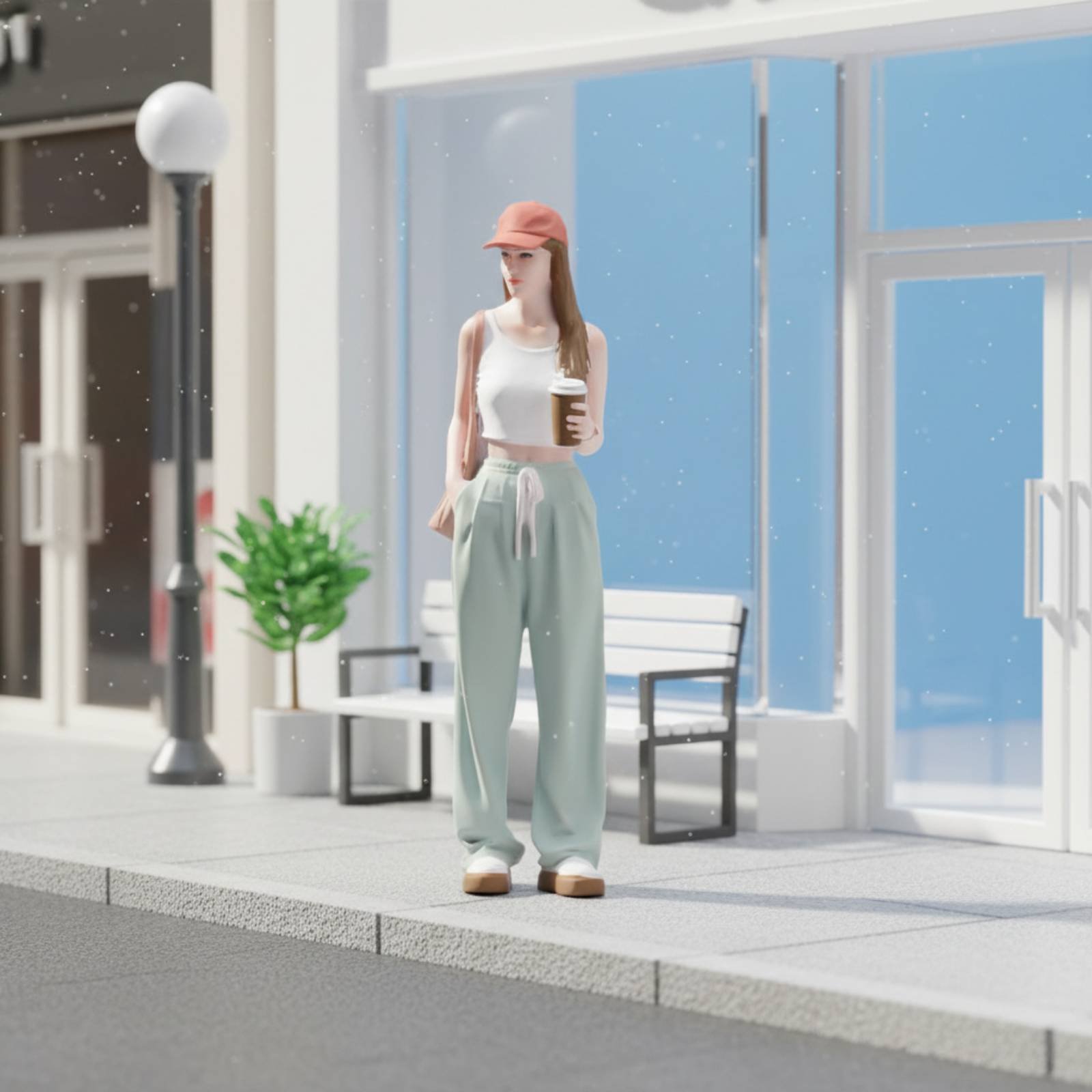 Girl Figure Holding Coffee Col - Street Fashion Pose ulasan dan harga
