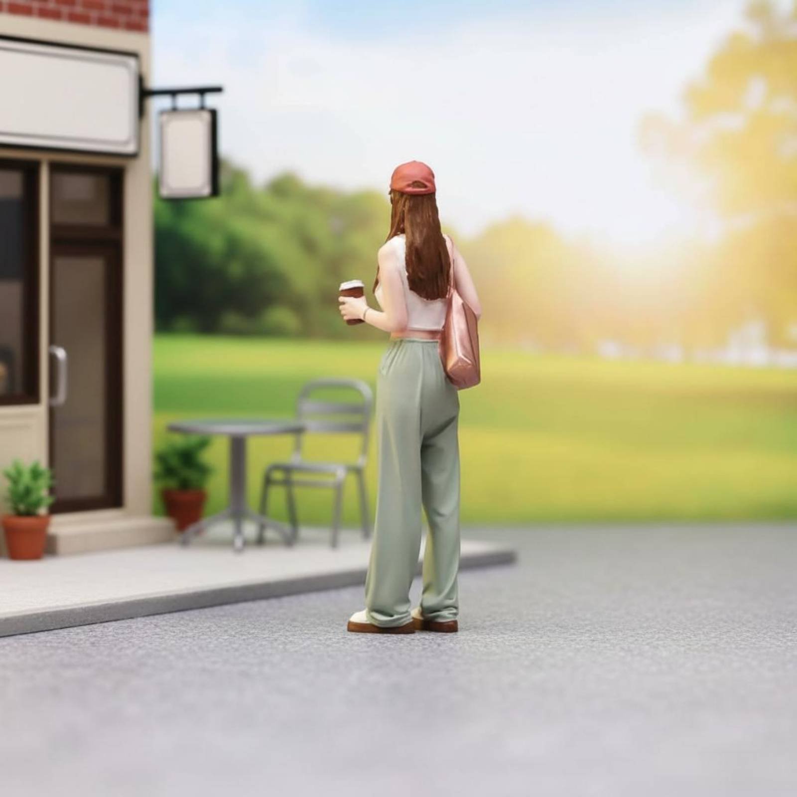Girl Figure Holding Coffee Col - Street Fashion Pose ulasan dan harga